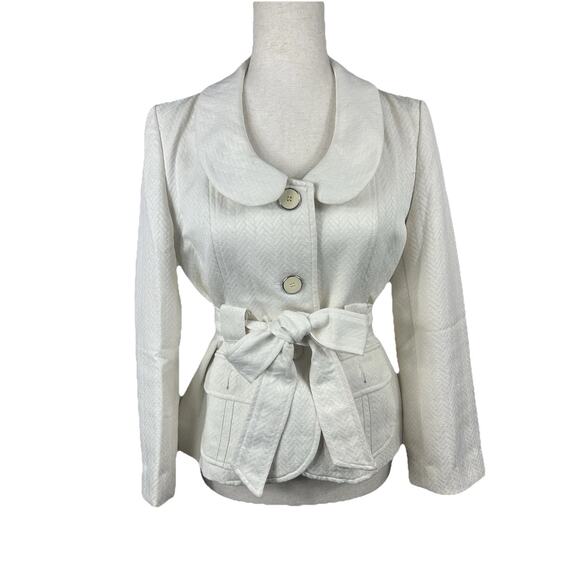 Anthropologie Tulle Women’s M Cream Ivory Belted Blazer Jacket - Picture 1 of 5
